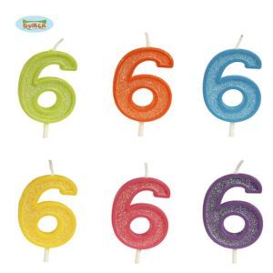 Dekoracija - rođendanska glitter svijeća broj 6, 4cm